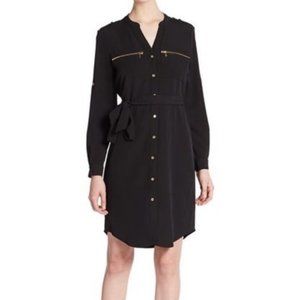 Calvin Klein Black Button-Down Wrap Tie Dress - Classic Workwear Midi